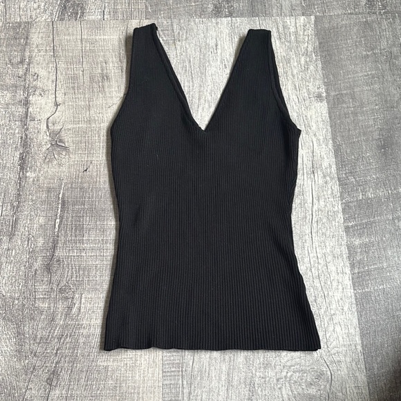 The Work Shop Ribbed V-Neck Wide Strap Tank - Picture 1 of 7